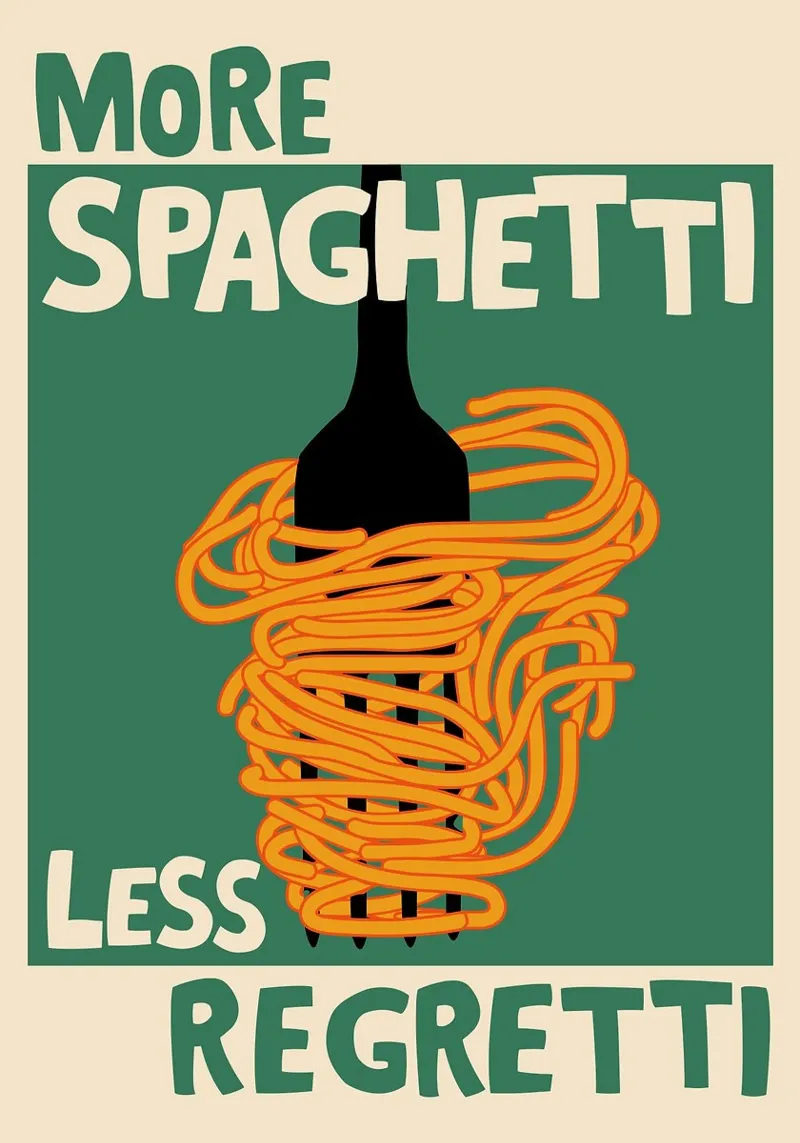 More Spaghetti, Less Regretti Poster alluminio dibond da kakaka