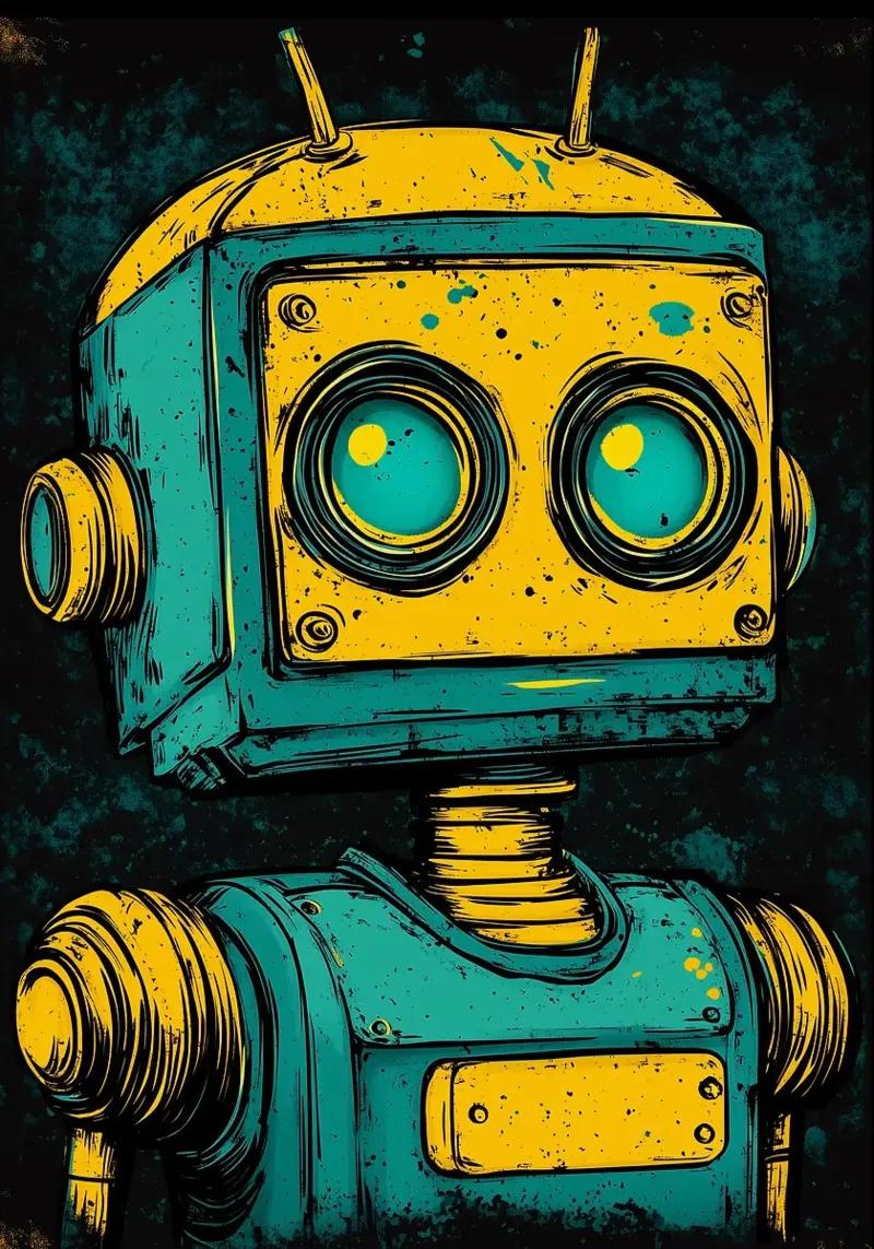 Illustrazione di robot retrò pop art plexiglass da kakaka