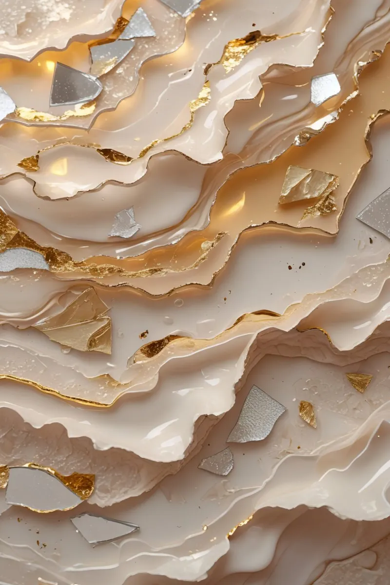 Abstract Beige Goud en Zilver Glas LikeTexture hahnemühle van DesignDoodle