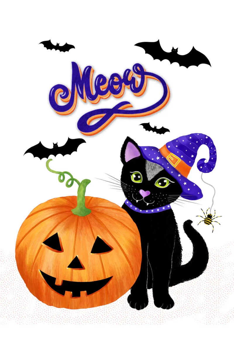 Meow, Halloween with black cat poster by CalliLetters