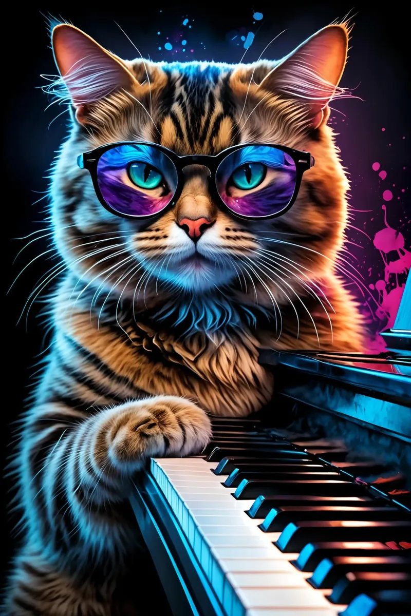 Gatto e pianoforte carta hahnemühle da MakArena