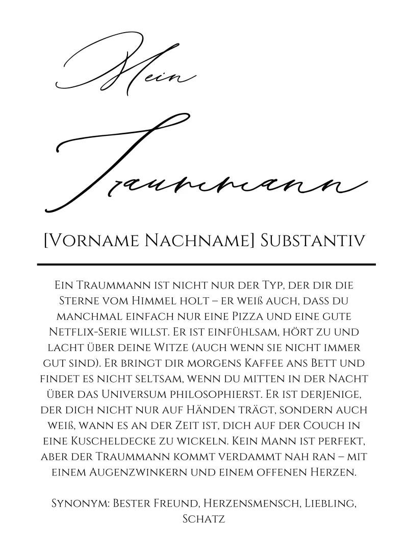 L'uomo dei miei sogni, regalo personalizzato fidanzato, marito poster da Wortfieber