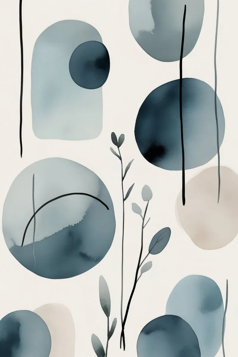 Forme astratte ad acquerello ed elementi botanici poster da DesignDoodle