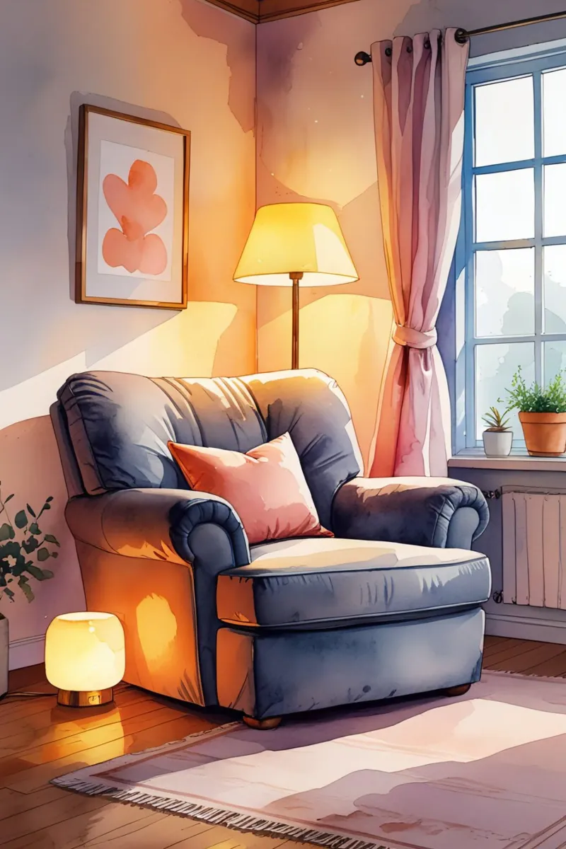 Poltrona accogliente Lampade e finestra in una stanza illuminata dal sole pellicola backlit da DesignDoodle