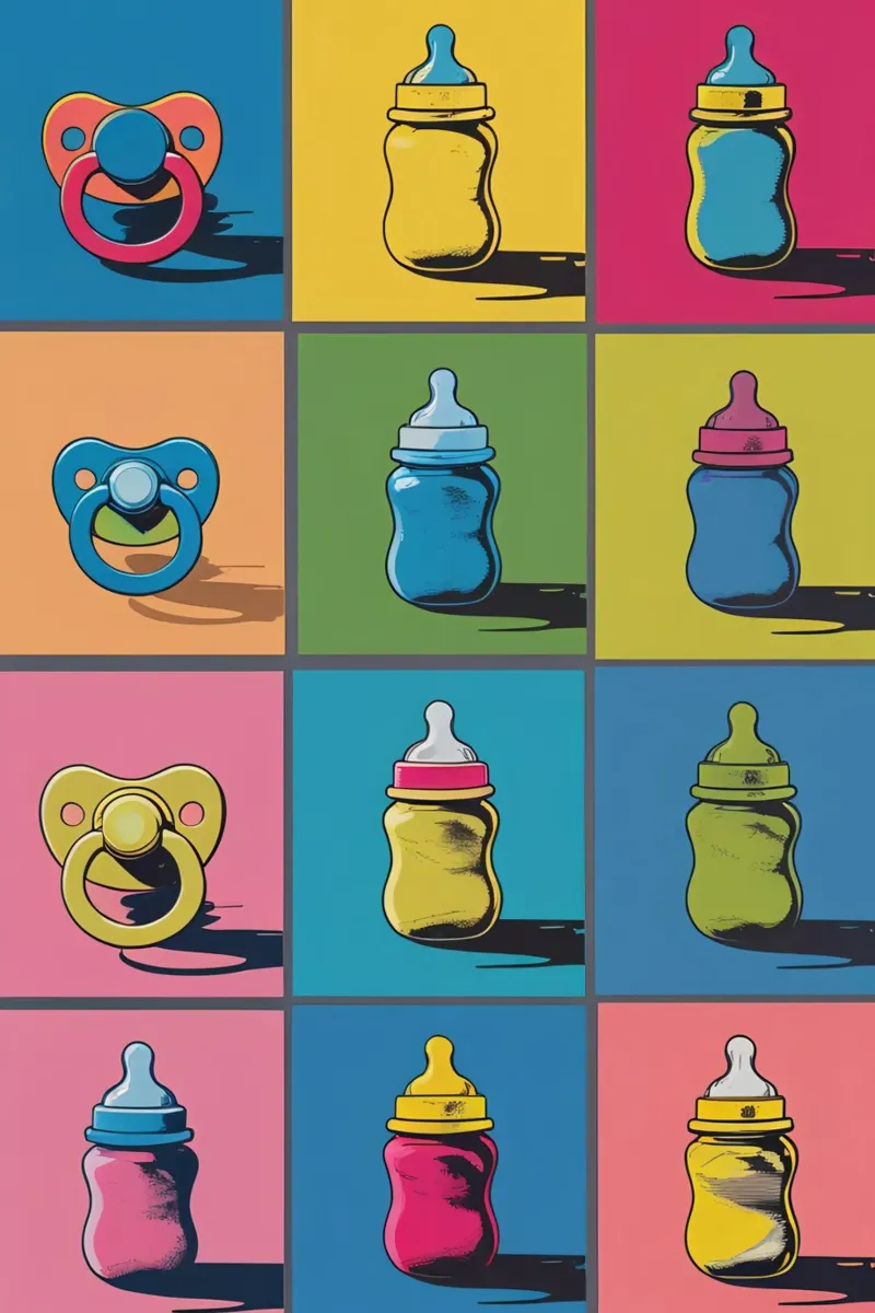 Biberon e ciucci in un layout a griglia carta hahnemühle da DesignDoodle
