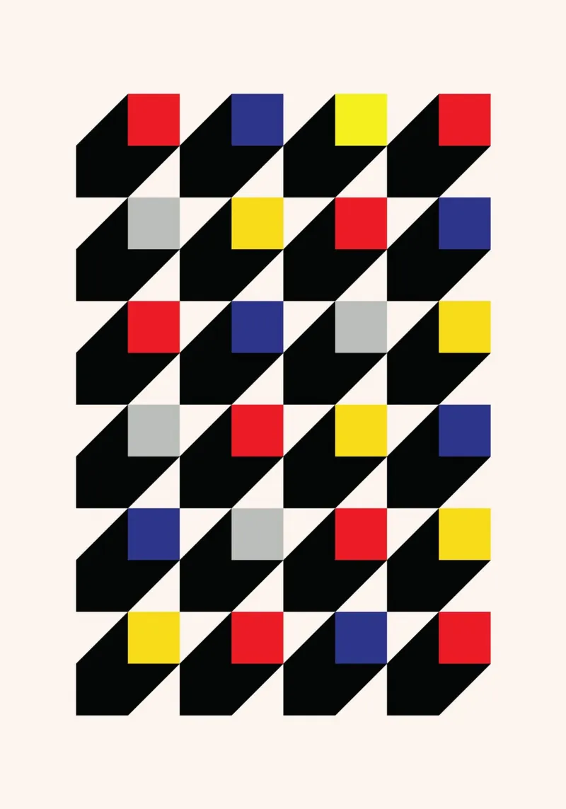 Modello cubo 3D De Stijl - Stampa op art a colori primari plexiglass da Grungeo