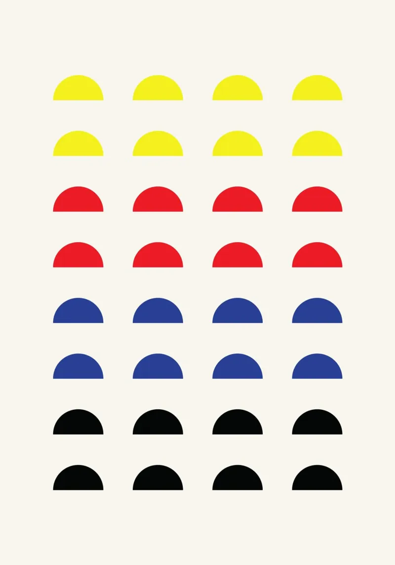 De Stijl Primary Color Semicircle Grid Print lienzo de Grungeo