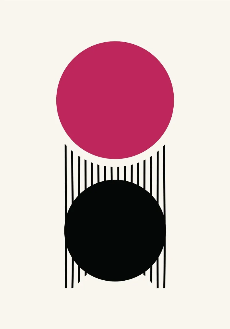 Roze & Zwarte Cirkels Abstracte Kunstdruk - Minimalistisch Evenwicht canvas van Grungeo