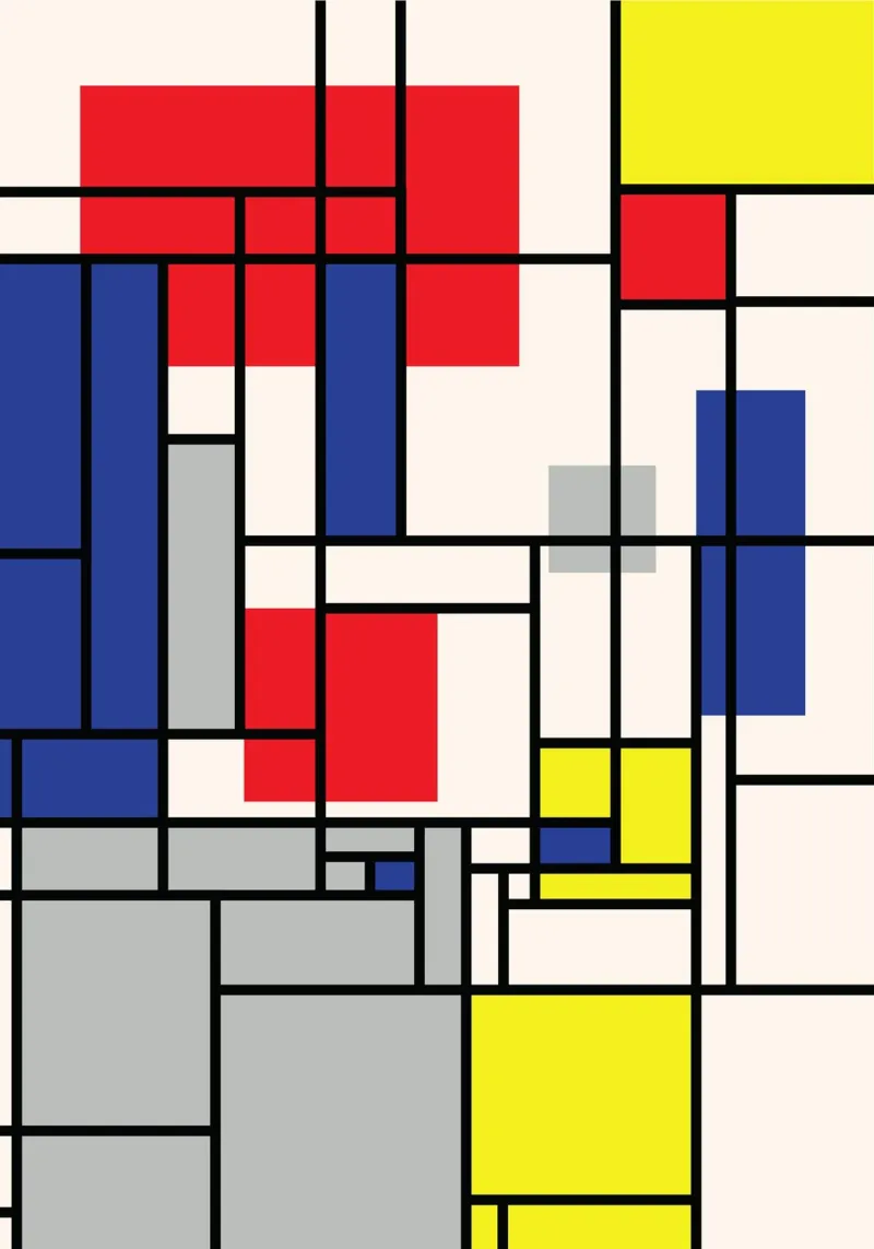 De Stijl Neo-Plasticisme Abstract Raster - Rood Blauw Geel hahnemühle van Grungeo