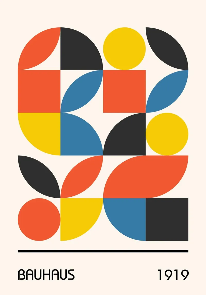 Lámina Geométrica Abstracta Bauhaus 1919 Colores Primarios metacrilato de Grungeo