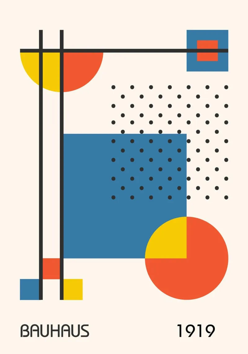 Bauhaus 1919 Geometric Abstract Primary Colors & Dots canvas by Grungeo