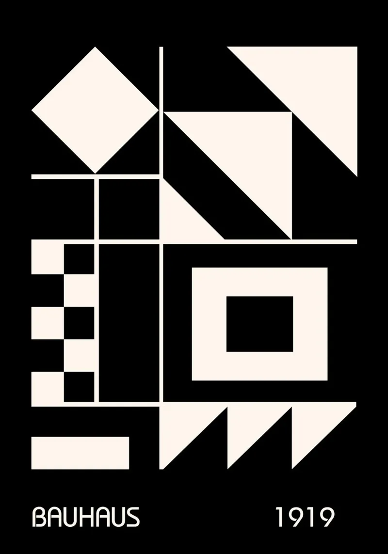Bauhaus 1919 Quadrati geometrici bianchi e neri Triangoli plexiglass da Grungeo