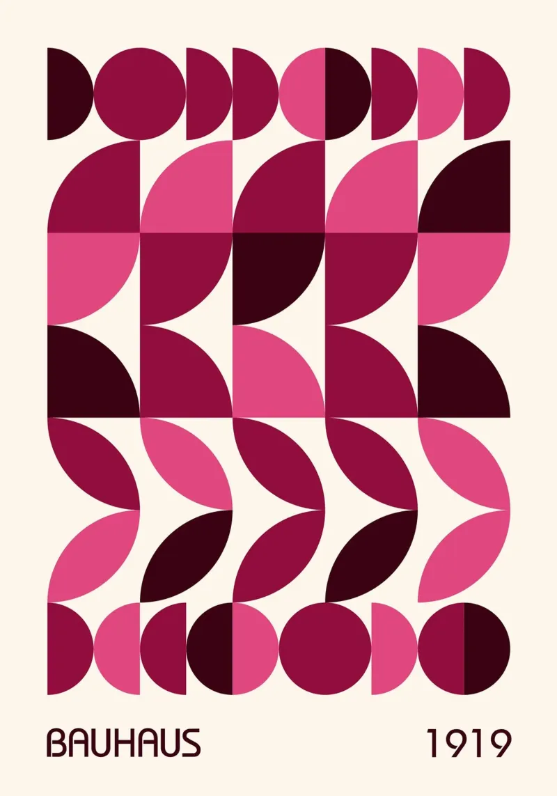 Bauhaus Pattern Poster | Pink & Wine Geometric Design Print Hahnemühle von Grungeo