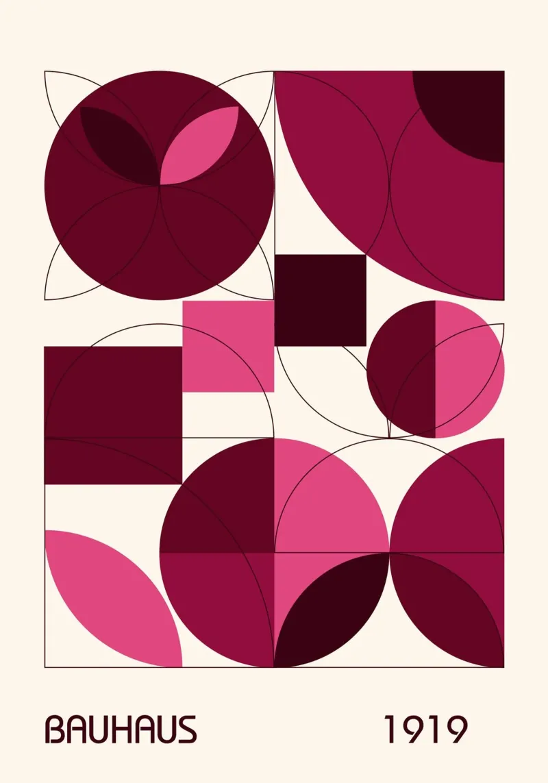 Bauhaus Intersecting Shapes Print | Rosa & Maroon Geometrisch Hahnemühle von Grungeo
