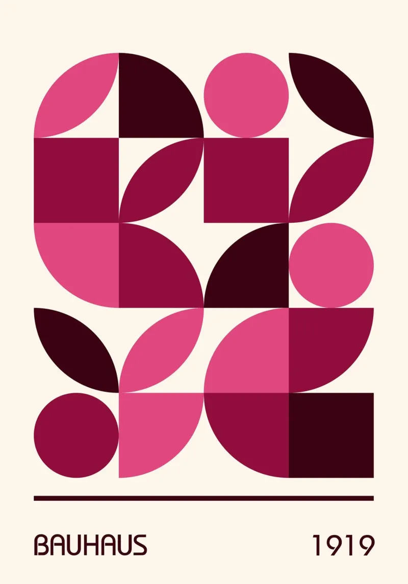 Bauhaus Modular Abstract Print | Forme géométrique rose et prune hahnemühle de Grungeo