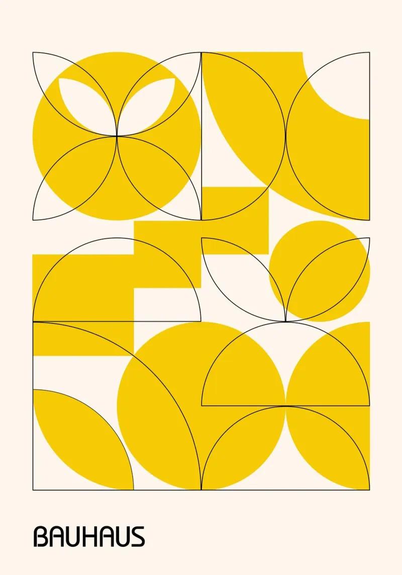 Bauhaus Yellow Geometry Print | Abstract Circles & Squares hahnemühle by Grungeo