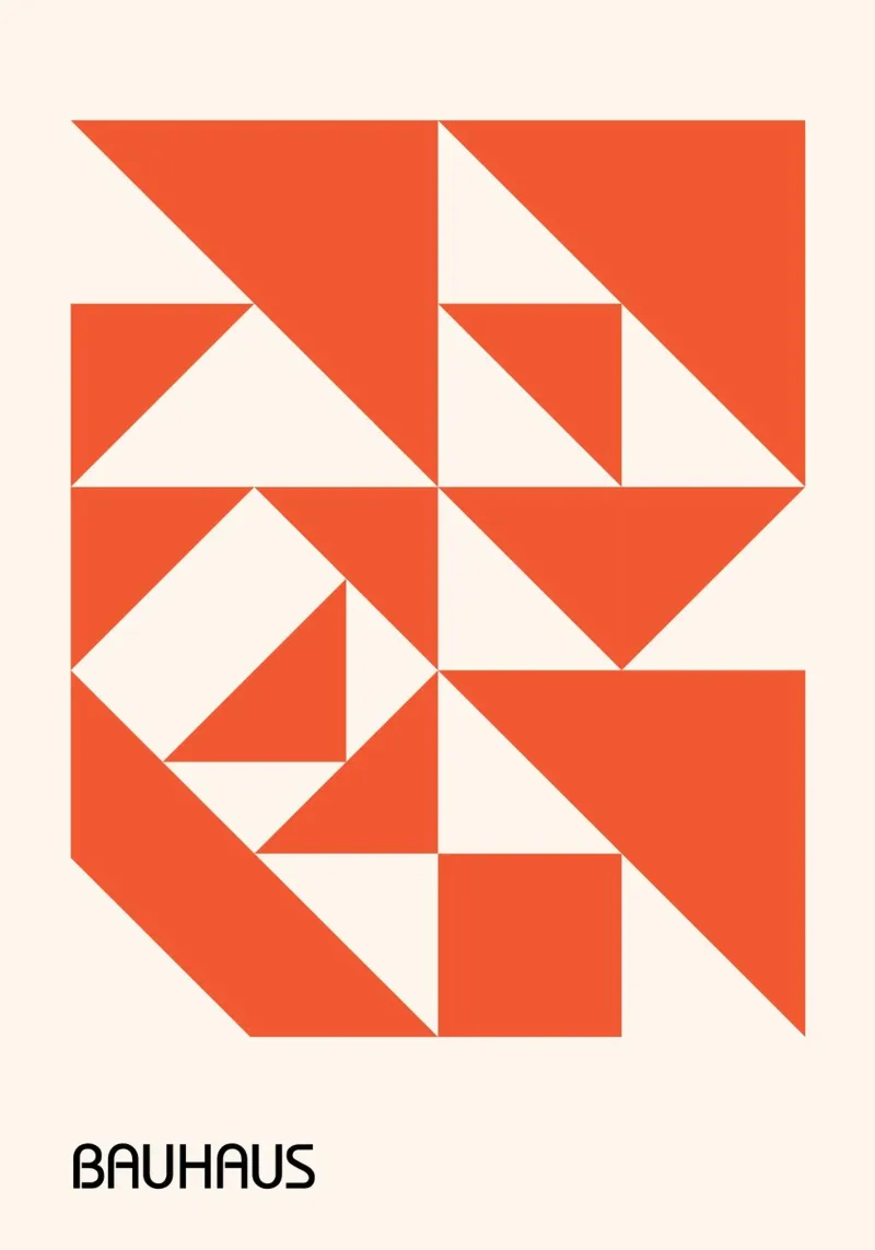 Bauhaus Orange Triangles Abstract Print | Modern Geometric Hahnemühle von Grungeo