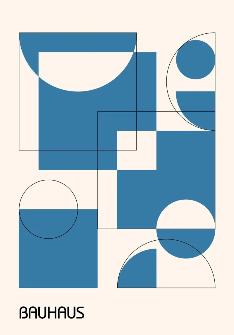 Bauhaus Blu Stampa geometrica sovrapposta | Forme minimaliste carta hahnemühle da Grungeo
