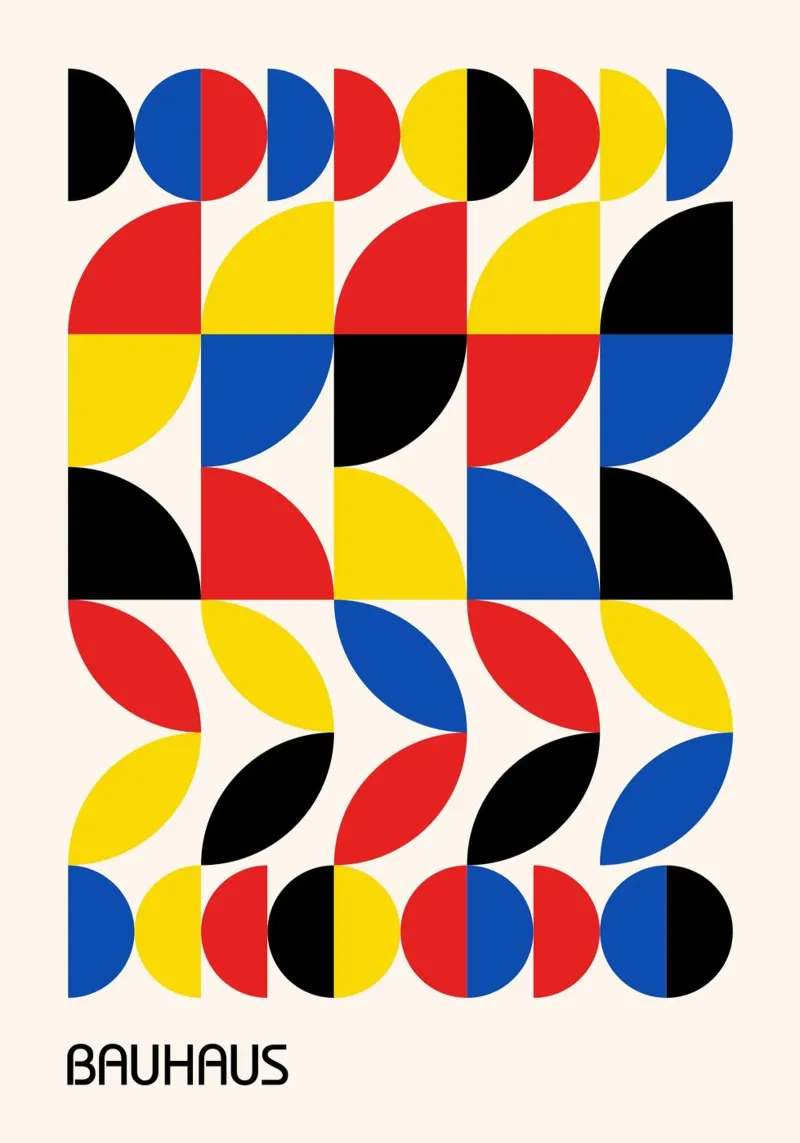 Bauhaus Primary Colors Pattern Print | Red Blue Yellow Grid hahnemühle de Grungeo