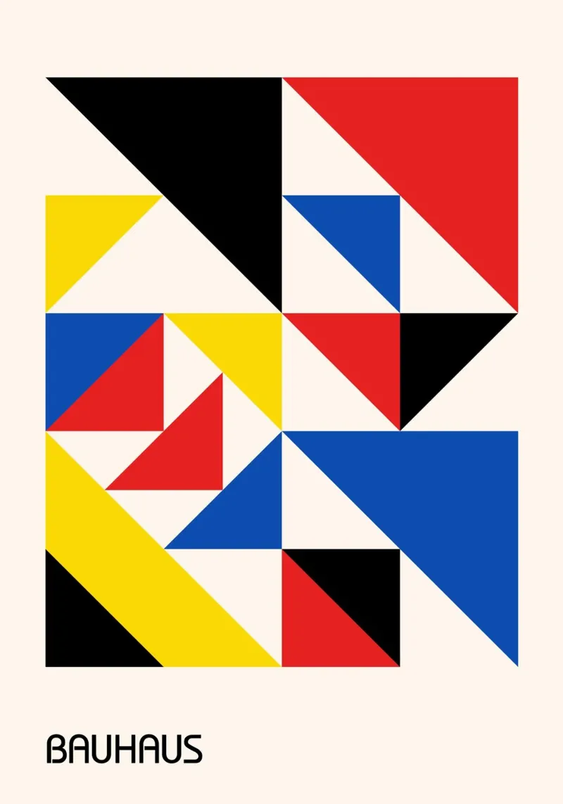Bauhaus Primary Triangle Abstract Print | Red Blue Yellow canvas by Grungeo