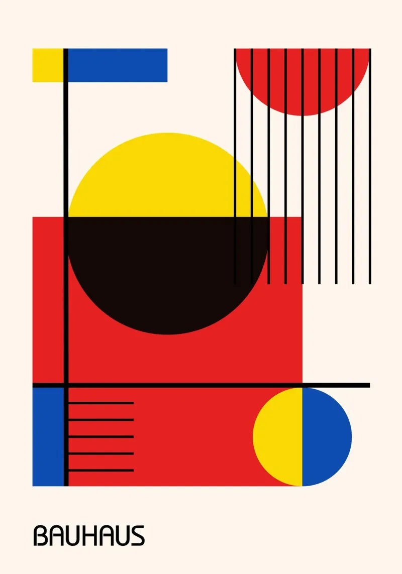 Composizione geometrica Bauhaus - Colori primari e linee nere carta hahnemühle da Grungeo