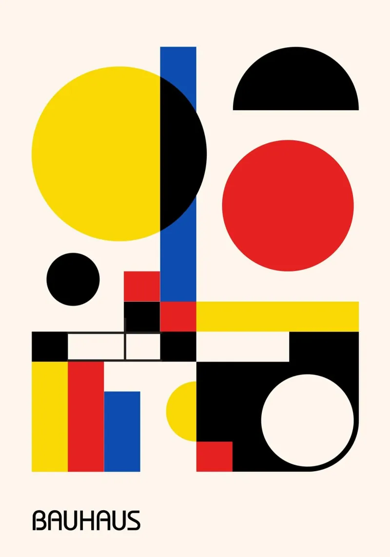 Bauhaus Overlap Circles & Rectangles - Primary Colors hahnemühle by Grungeo