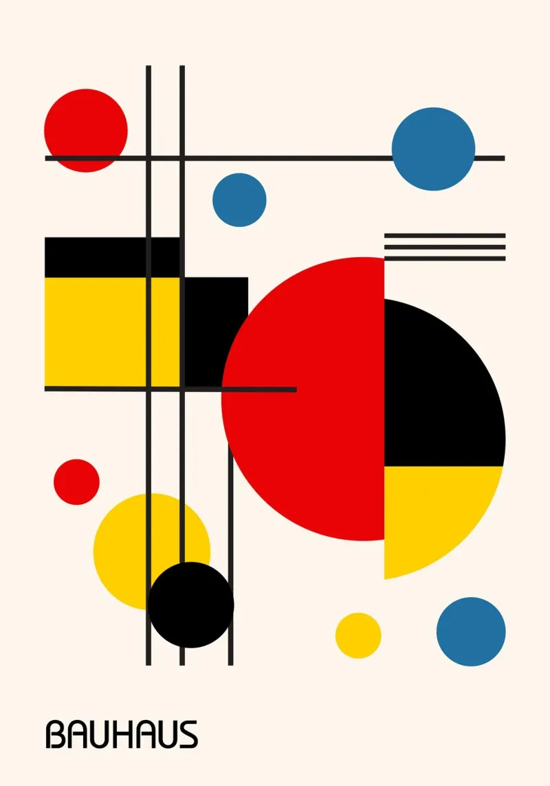 Bauhaus abstracte cirkels en raster - primaire kleuren pop hahnemühle van Grungeo