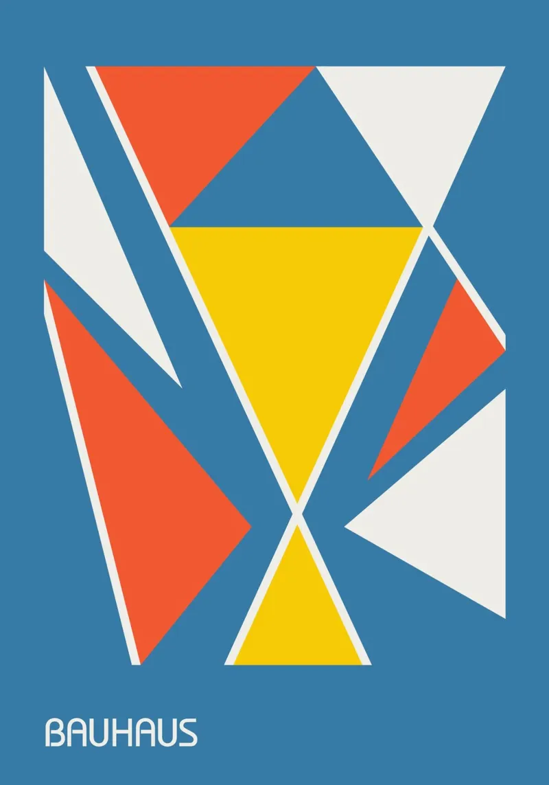 Triangles abstraits Bauhaus - Bleu Jaune Orange Constructivi hahnemühle de Grungeo