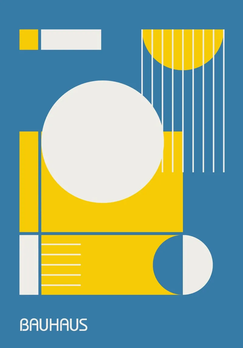 Bauhaus abstracte geometrie - blauw geel wit cirkels hahnemühle van Grungeo