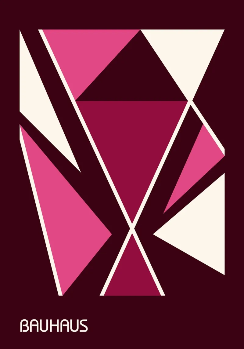 Bauhaus Triángulos Abstractos - Granate Rosa Blanco Geometría metacrilato de Grungeo