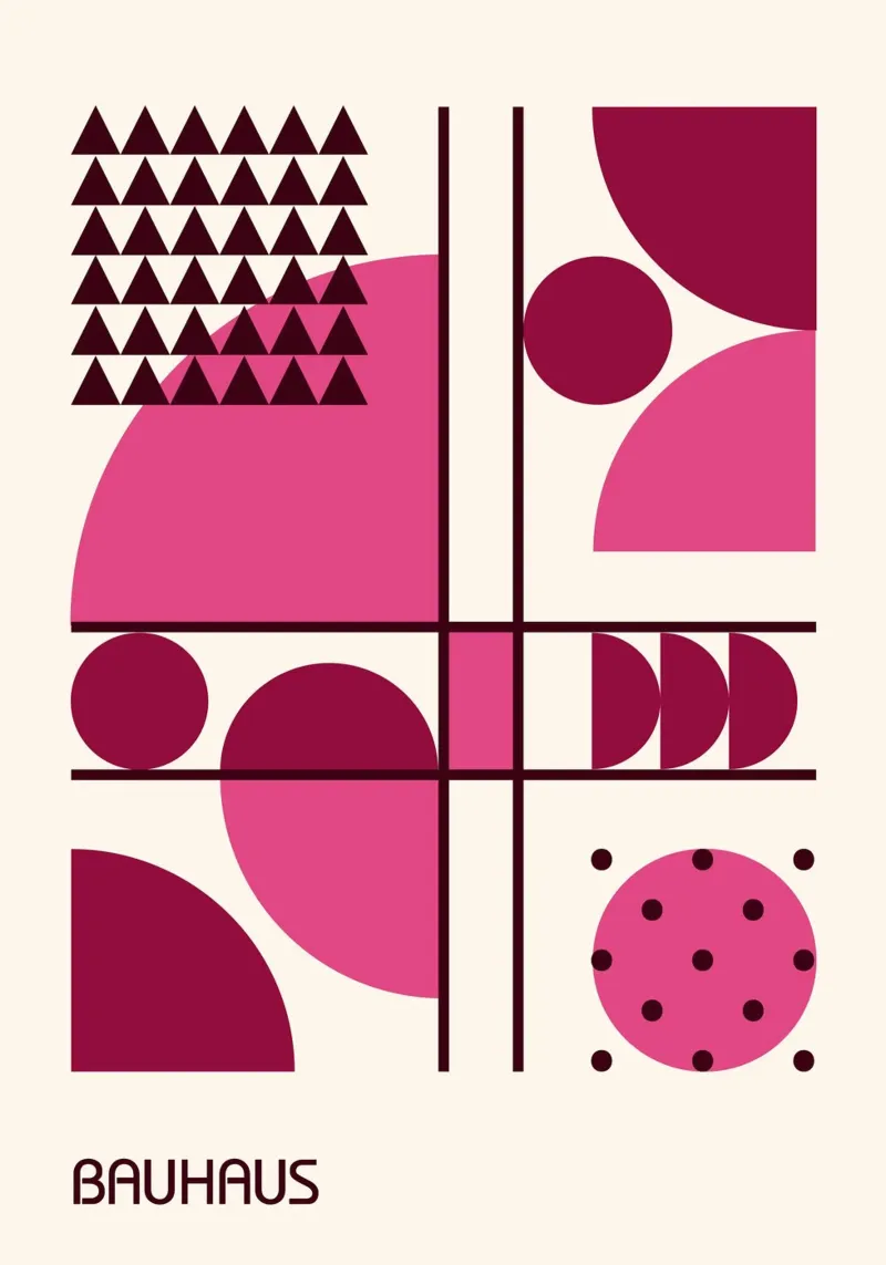 Forme geometriche astratte Bauhaus rosa e marrone plexiglass da Grungeo
