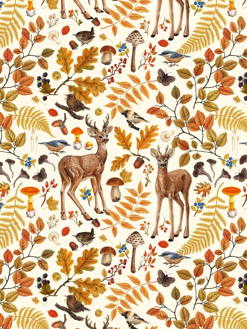 Fauna e flora autunnale su bianco sporco alluminio dibond da Painted Nature