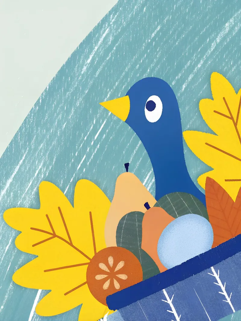 Uccello blu e frutta d'autunno tela da LOYAL SHOP
