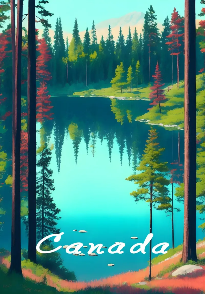 Canada Lake Reisposter canvas met Baklijst van Charnwood Prints