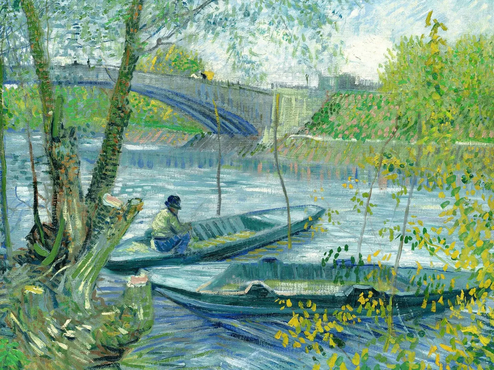 Pescatore e barca sul Pont de Clichy carta hahnemühle da Roy Terrell