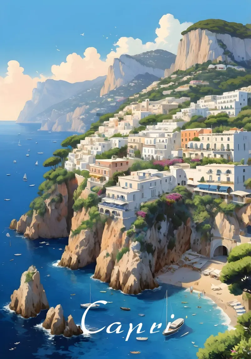 Paesaggio della costa di Capri pellicola backlit da Charnwood Prints