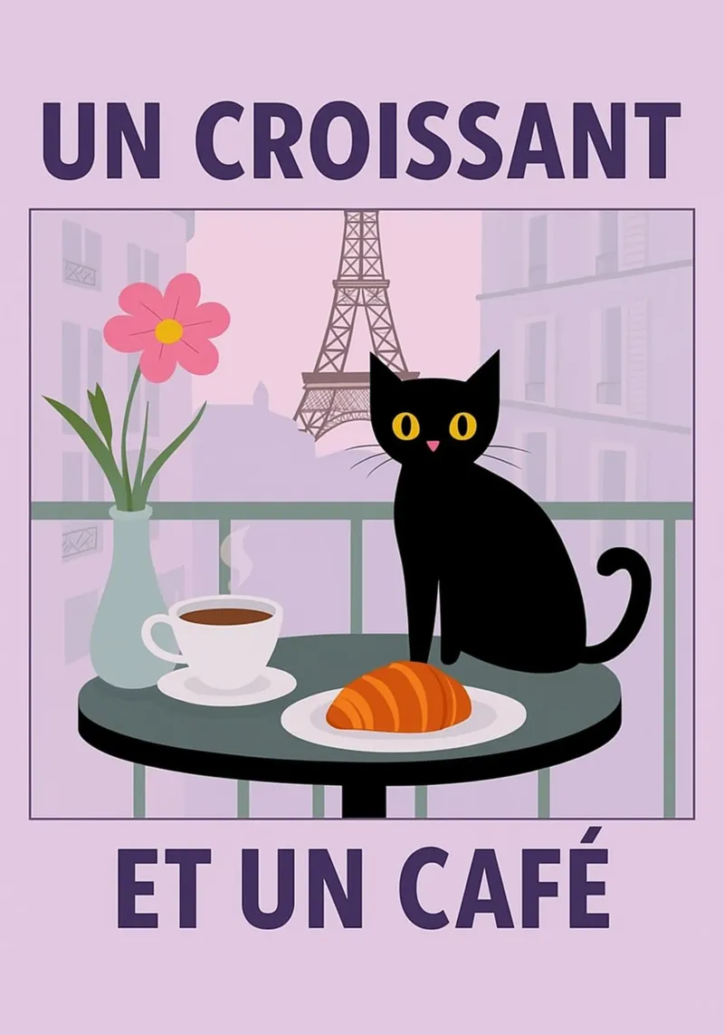 un croissantet un caffè gatto carta hahnemühle da Avocadoz