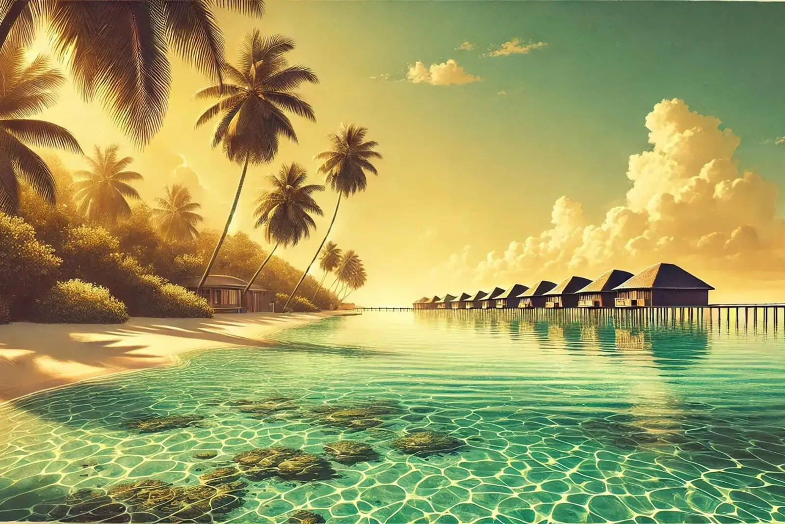Poster d'epoca sulle Maldive, Oceano Indiano pellicola backlit da Wanderlust Vibes