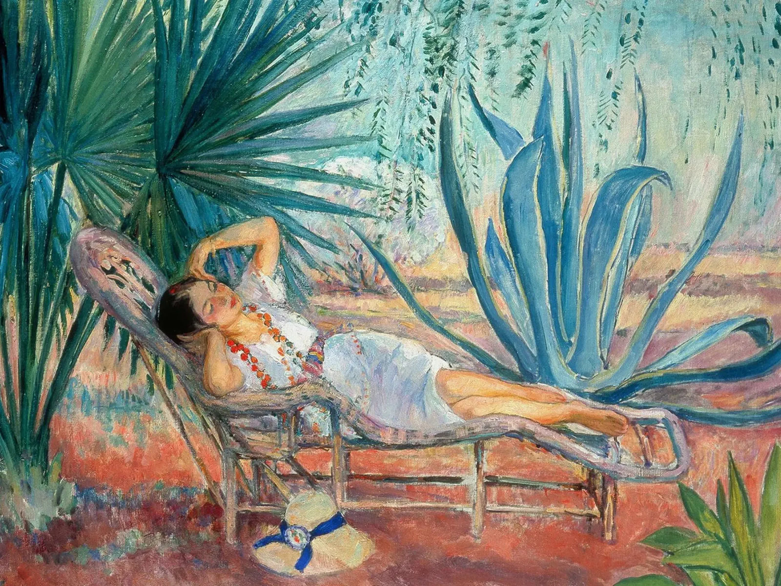 Marthe che dorme su una sedia a sdraio a Saint-Tropez alluminio dibond da Roy Terrell