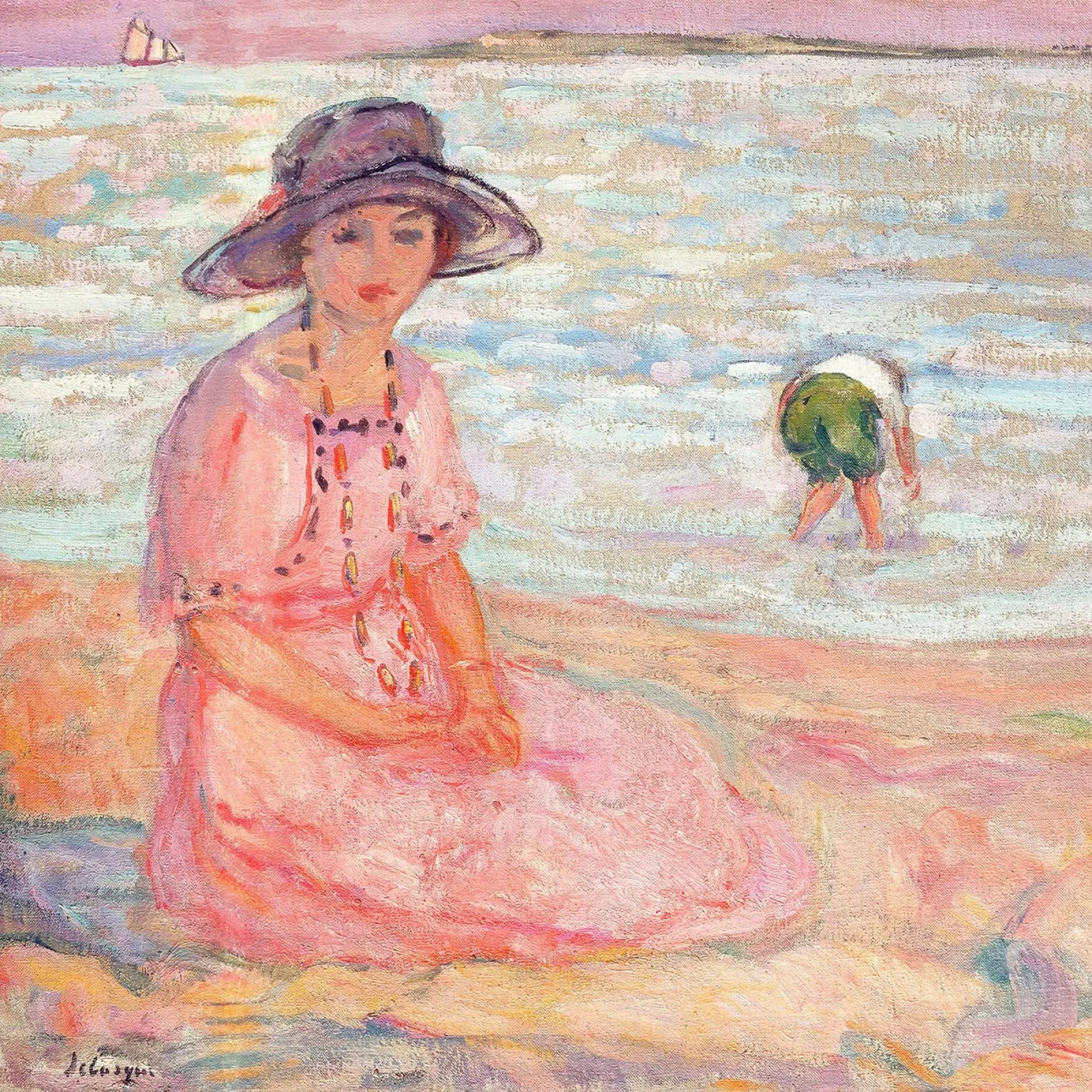 La donna con il vestito rosa in riva al mare pellicola backlit da Roy Terrell
