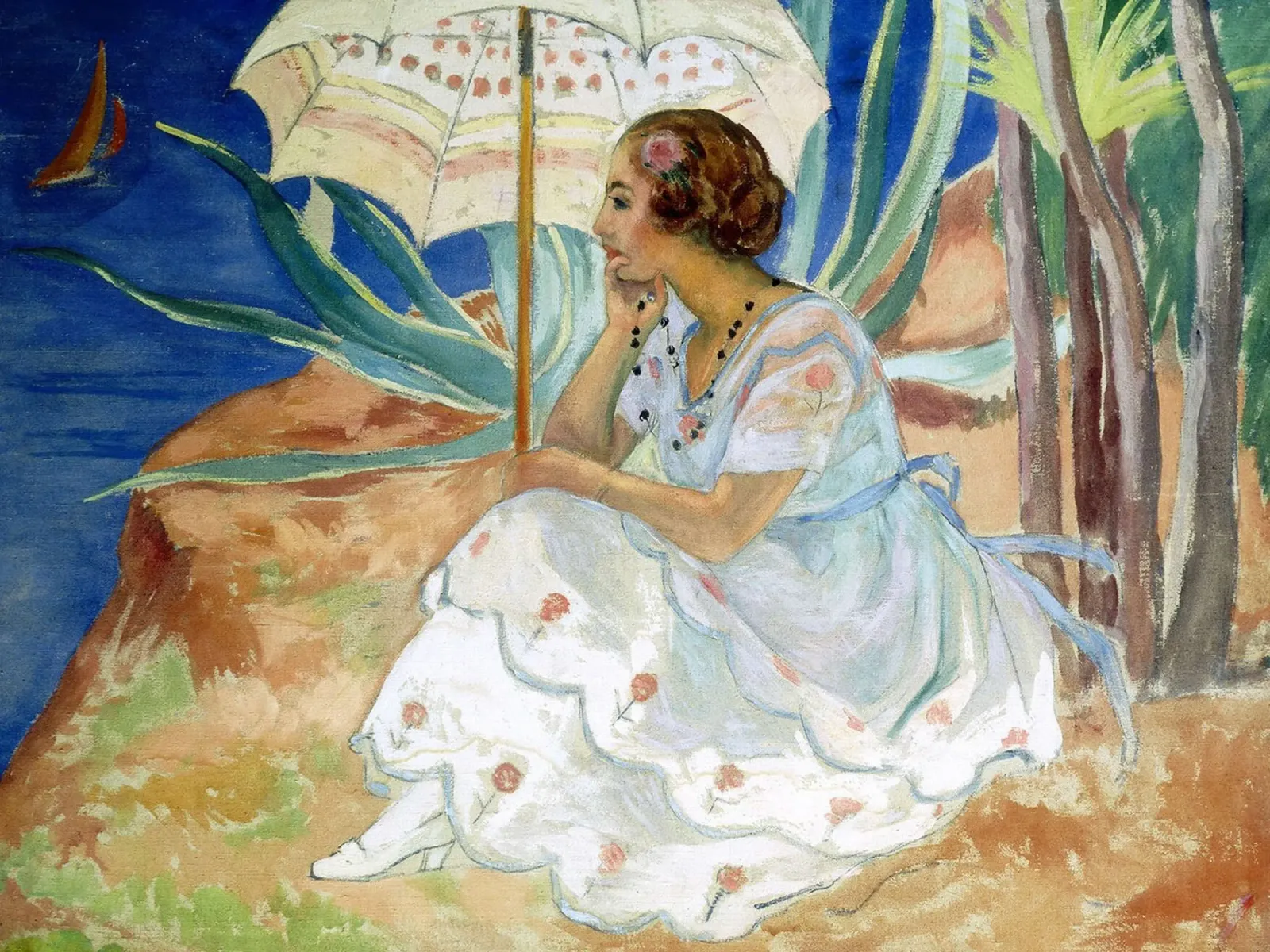 Giovane donna con ombrello, Saint Maxime carta hahnemühle da Roy Terrell