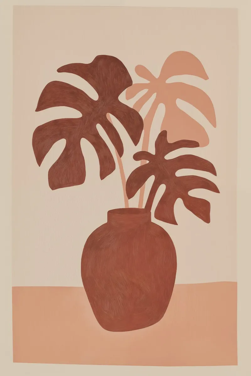 Brown window leaf (Monstera) | Boho Design canvas by Autofocus
