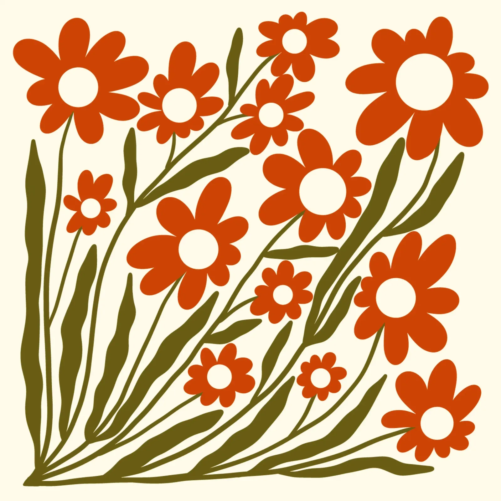 Groovy Retro 60s Orange Flowers pellicola backlit da TijanaArtStudio88