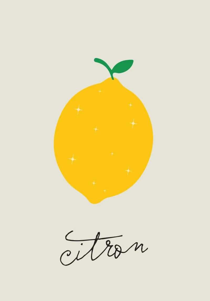 Citron - Cute Retro Lemon alluminio dibond da Lolly & Roobs
