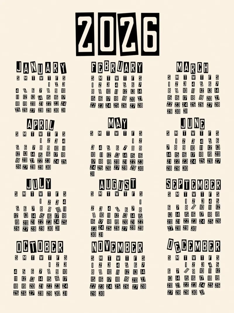Retro Minimal 2026 Calendar canvas by TijanaArtStudio88