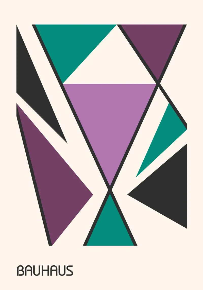 Blauwpaarse Bauhaus print - Abstracte driehoeken geometrisch ontwerp hahnemühle van Grungeo