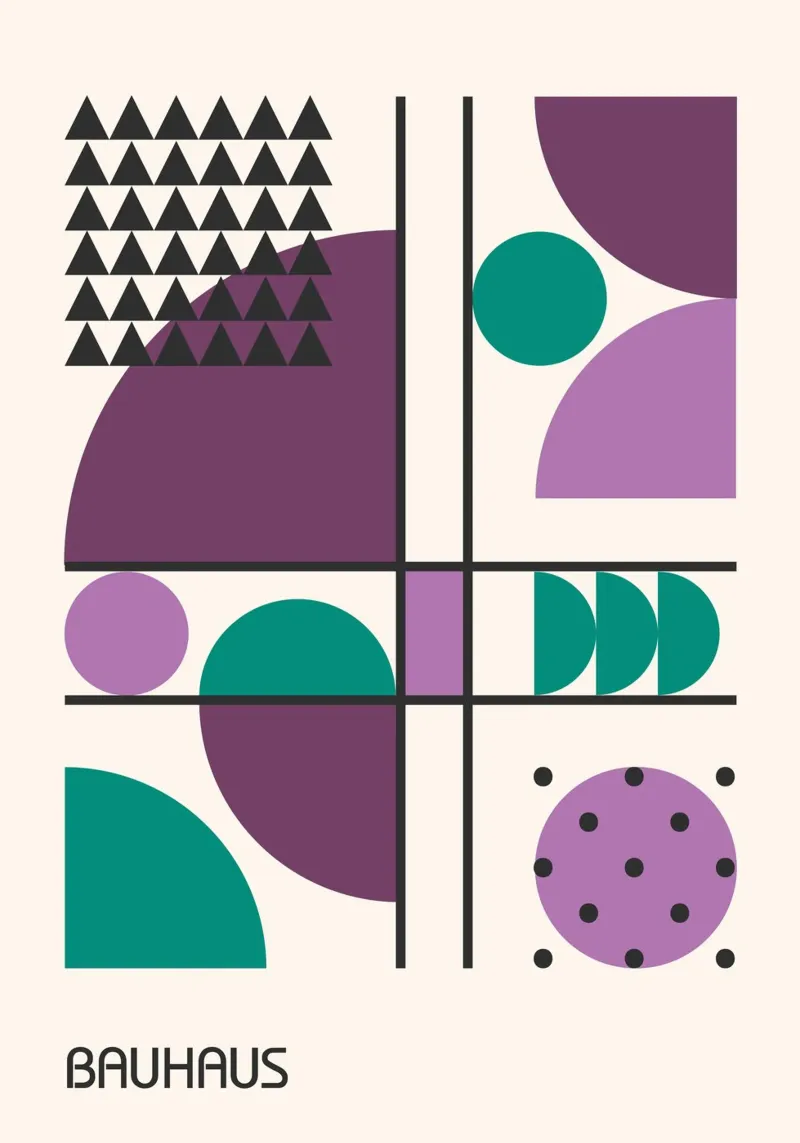 Bauhaus Círculos y triángulos Póster geométrico abstracto metacrilato de Grungeo
