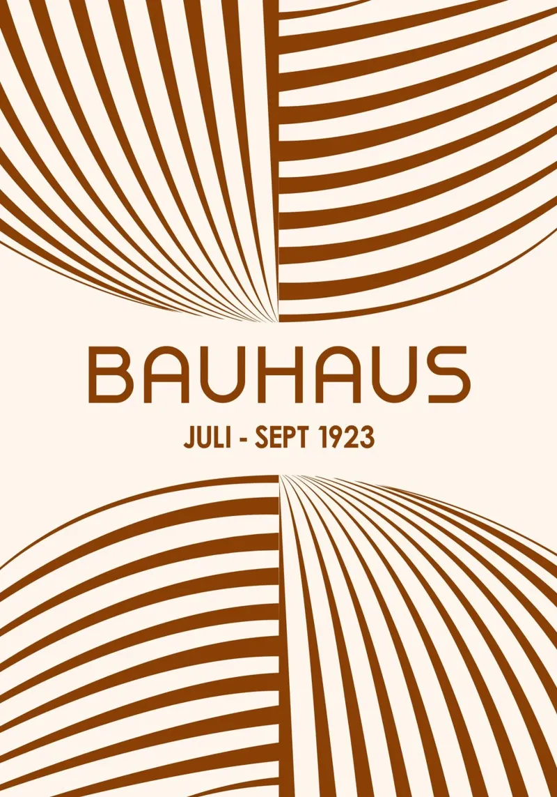 Dark Brown Bauhaus Abstract Art - Dynamic Curved Lines Poste canvas by Grungeo