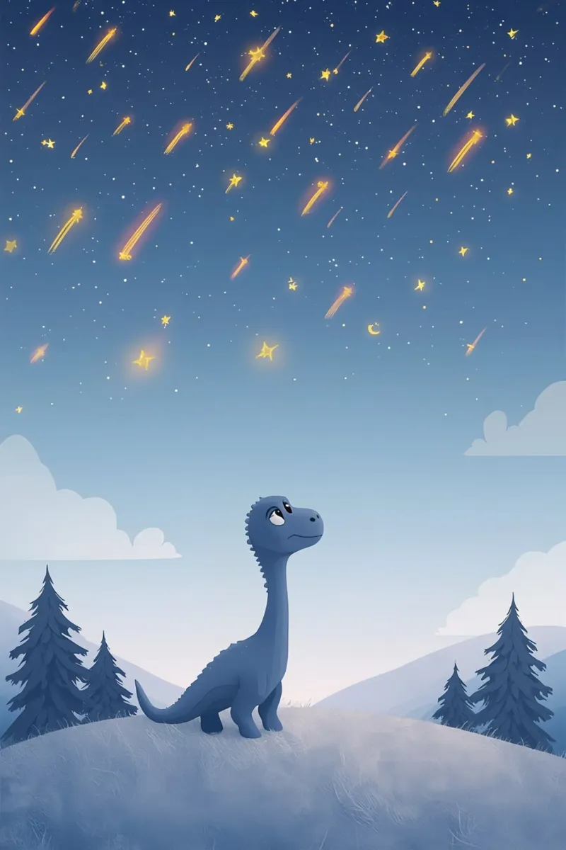 Un simpatico dinosauro blu osserva la pioggia di meteoriti alluminio dibond da DesignDoodle