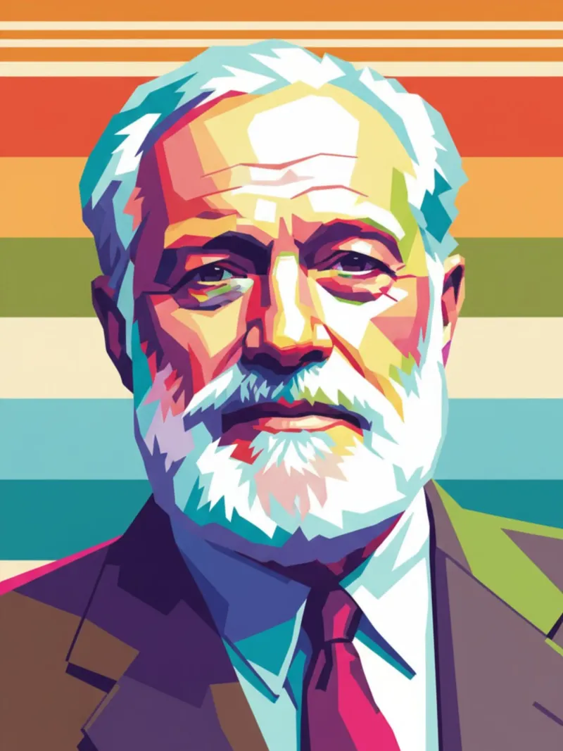 Ritratto pop art di Ernest Hemingway pellicola backlit da Hantamrata